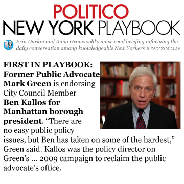 Former Public Advocate Mark Green endorses Ben Kallos for Manhattan Borough President